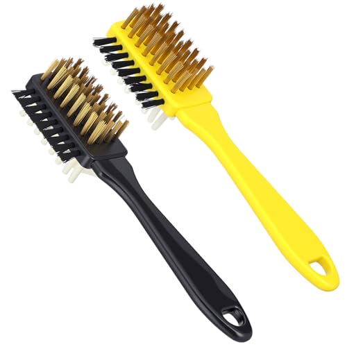 2 Pack Bowling Shoe Brushes 3-in-1 Heavy Duty Bowling Shoe Cleaning Brush Set Sports Basics Accessory Kit Including Stainless Steel Nylon and Rubber Bristles for Boot Cleaning Polish Soles Remove Dust
