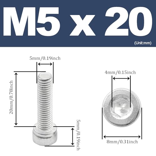 M5 x 20mm Hex Socket Head Cap Screws Bolts,6063 Aluminum Alloy Socket Head Cap Bolt Fasteners,Silver(10Pcs) - size: M5 x 20mm