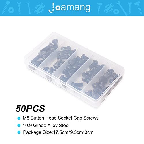 M8 x 12mm 16mm 18mm 20mm 25mm Button Head Socket Cap Screws Bolts, 10.9 Grade Alloy Steel, Black Oxide Finish, Metric Allen Hex Drive, Fully Threaded, Assortment Kit 50Pcs - size: Button M8x12-25 mm