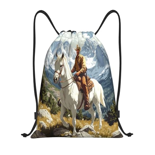 Drawstring Sports Backpacks - Lightweight Swim Gym Bags for Women Men String Sackpack for Beach Travel Yoga(Medium, Cartoon West Cowboy) - color: Cartoon West Cowboy, size: Medium