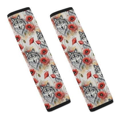 2 Piece Universal Fit Seat Belt Cover for Adult Use, Most Cars, Wolf Flower Animal Print Seat Belt Covers Cushion, Shock Absorption - color: Pattern 159