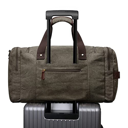 S-ZONE Large Canvas Travel Duffel Bag Weekend Overnight Bag with Shoes Compartment Holdall Gym Bag with Multi-Pockets for Men and Women, Army Green, X-Large | Water-resistant, X-Large Size, Multi-Pockets, Removable Shoulder Strap, for Gym or Travel, Army
