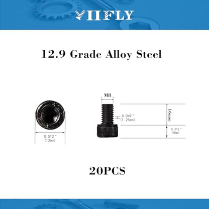 M8-1.25 x 16mm Socket Head Cap Screws, M8 Bolts, 12.9 Grade Alloy Steel, Allen Socket Drive, Black Oxide Finish, Full Thread, Quantity 20 - size: M8 x 16mm(20PCS)