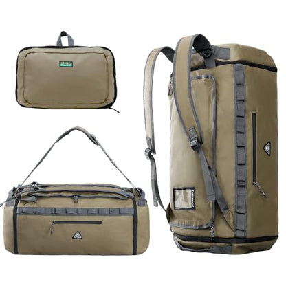 Haimont Duffel Backpack Bag 50L Water Repellent Sports Gym Bag Foldable Men Women with Shoe Compartment for Travel Hiking Camping Outdoor, Upgrade, Khaki - color: Khaki