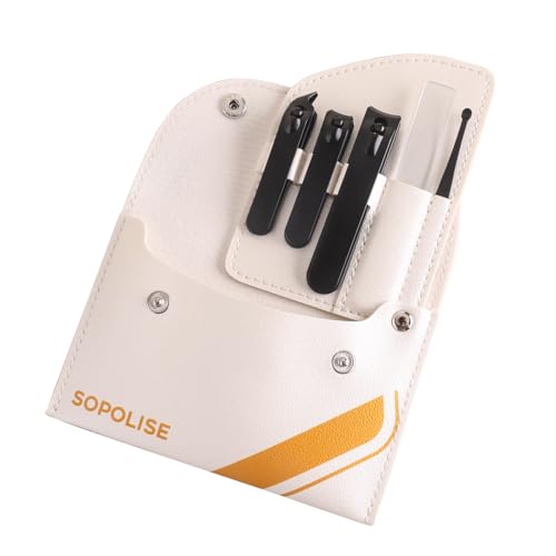 Manicure Set, Nail Care Kit with Carbon Steel Tools (Cuticle Nipper, Small & Large Nail Clippers, Ear Pick, Glass File), Portable Grooming Pouch, Manicure Set Nail Clippers - color: White