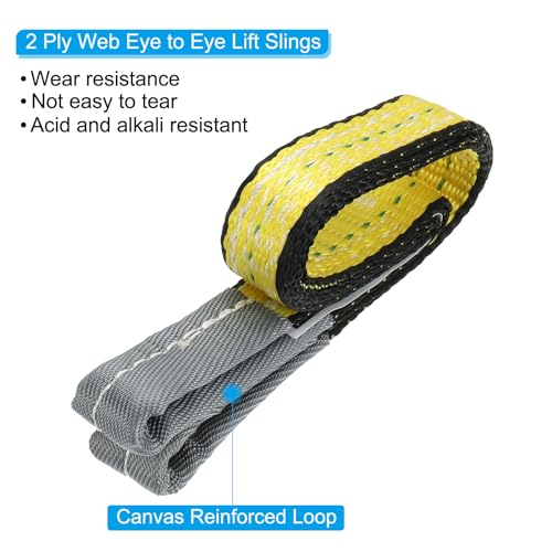 PATIKIL Lift Strap 1" x2', 2-Ply Polyester Tie Down Web Straps 3100lbs Capacity for Lifting Moving Rigging Hoisting, Yellow - size: 1"x2'
