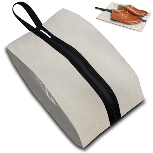 Shoe Bag for Travel, Waterproof Extra Large Shoe Storage Organizer with Handle, Multi-Functional Odor-Resistant Shoe Pouch for Gym, Soccer, Golf, Tennis Soccer Cleats Bag 16.5 x 9.8 Inches (Off white) - color: Off white