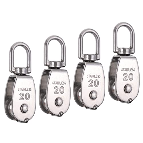 Rocaris 4 Pack 304 Stainless Steel M20 Single Pulley Block | 880 lb Capacity, Lifting Crane Swivel Hook, Roller Loading - style: 4 Pack M20 Single