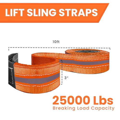 2Packs 3”x10Ft Super Sturdy Lift Sling Straps 25000 Lbs Breaking Load Capacity Heavy Duty Lifting Sling Moving Straps Tree Saver Crane Strap Recovery Reusable Straps Tow Strap Pull Hoist Endless Strap