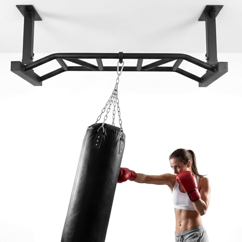 47 Inch Ceiling Mounted Pull Up Bar, Heavy Duty Ceiling Hanging Strength Training Pull Up Bar, Adjustable Height Fitness Trainer for Home Gym Chin Ups & Body Stretching