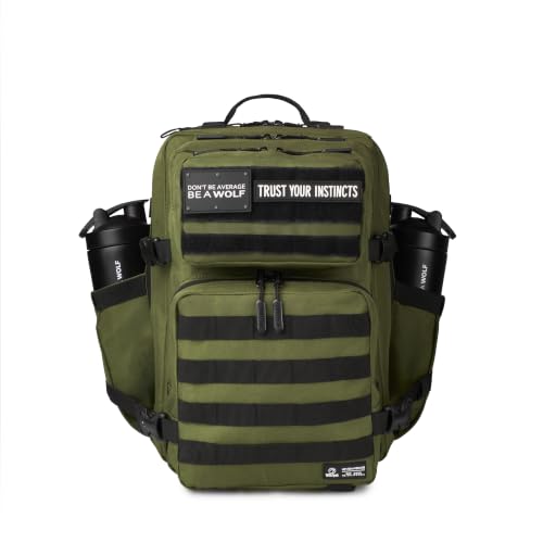 WOLFpak 35L Athletic Gym Backpack - Durable 1000D Waterproof Oxford Material with MOLLE Webbing, Laptop Pocket - color: Athletic Green (Black Molle)