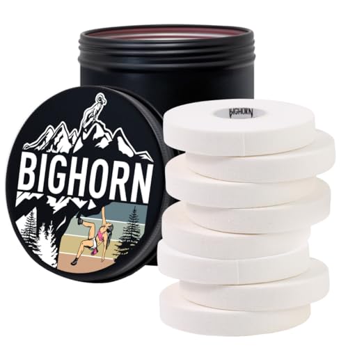 Bighorn Athletics Climbing Finger Tape with Retro Design Female Climber Tin Canister, 0.5-Inch x 45-feet, 8-Rolls, White - color: White
