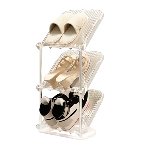 YYW Transparently Narrow Shoe Rack, Vertical Shoe Rack for Entryway Corner | Small Shoe Storage Organizer, Save Space Slim Shoe Shelf for Front Door Entrance, Easy To Assemble, PET Material - color: White, size: 3 Tier