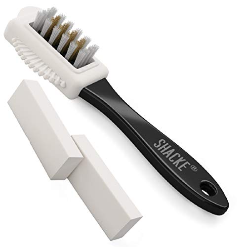 Suede Brush and Eraser Kit – 4-Way Nubuck Cleaner with 2 Erasers | Suede shoe brush & suede cleaner — rubber bristles, welts, nylon/brass lift dirt from shoes, boots, bags & purses - size: 5 - Brush w/ 2 Erasers