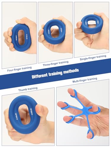 Cozary Grip Strength Trainer Set, 6-Piece - 20-70 lb Hand & Finger Training Set with 3 Grip Strength Rings & 3 Finger Stretchers - For Climbing, Strength Sports & Home - Ideal for Beginners and