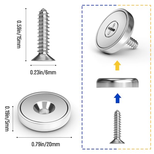 VNDUEEY Magnets with Holes, Strong Rare Earth Magnets, 16 Pack 40LBS Neodymium Cup Magnet with Stainless Screws for Wall Mounting, Round Base Disc Magnet for for Kitchen, Office, Workplace, DIY Craft - size: 16 Pack 40LBS