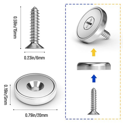 VNDUEEY Magnets with Holes, Strong Rare Earth Magnets, 16 Pack 40LBS Neodymium Cup Magnet with Stainless Screws for Wall Mounting, Round Base Disc Magnet for for Kitchen, Office, Workplace, DIY Craft - size: 16 Pack 40LBS
