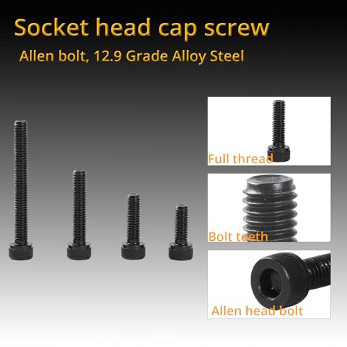 M6-1.0 x 80mm Socket Head Cap Screws Cap Bolts, 12.9 Grade Alloy Steel Black Oxide, Allen Socket Drive, Machine Full Thread, 20 PCS (8mm-80mm Available) - size: M6x80mm(20PCS)