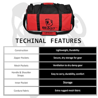 Beast Power Gear Gym Duffle Bag- Workout, Boxing, MMA, Sports Bag with Shoes Compartment and Adjustable Shoulder Strap for Men and Women (Red) - color: Red