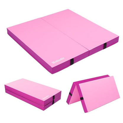 Matladin 4” Thick Folding Gymnastics Gym Exercise Aerobics Mat, 4ft x 4ft x 4in PU Leather Tumbling Mats for Stretching Yoga Cheerleading Martial Arts