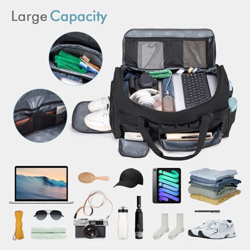 Tactical Gym Bag for Men 55L Sports Duffel Bags 3 in 1 Travel Duffel Bag with Shoe Compartment Waterproof Workout Backpack Carry On Bag for Overnight Weekender Travel Black - style: 55l-black