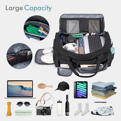 Tactical Gym Bag for Men 55L Sports Duffel Bags 3 in 1 Travel Duffel Bag with Shoe Compartment Waterproof Workout Backpack Carry On Bag for Overnight Weekender Travel Black - style: 55l-black