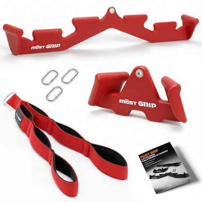LAT Pull Down Bar with 6 Ergonomic Handles, Neutral Grip LAT Pulldown Attachments for Whole Back Training, Wide Grip LAT Pulldown Bars for Home Gym Cable - color: Red-3