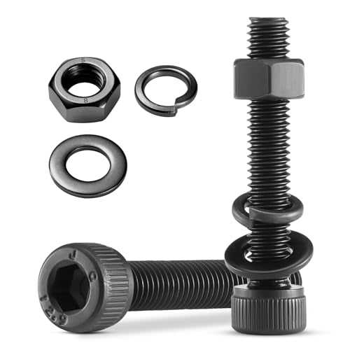 (30 Sets) M5 x 45mm Hex Socket Head Cap Screws Bolts and Nuts, Flat & Lock Washers Kits, 12.9 Grade Alloy Steel, Allen Socket Drive,Black Oxide Finish, Full Threads,with Hex Spanner - size: M5x45mm