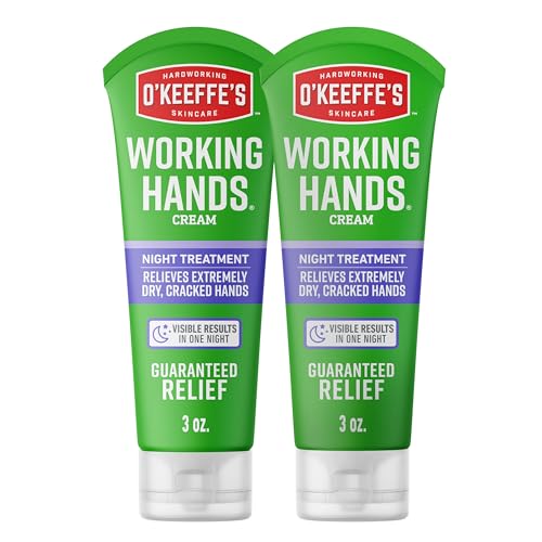 O'Keeffe's Working Hands Night Treatment Hand Cream for Extreme Dryness - 3 oz Tube (2 Pack) - Repairing Skincare for Cracked, Dry Hands - size: 3 Ounce (Pack of 2), style: 2 Pack
