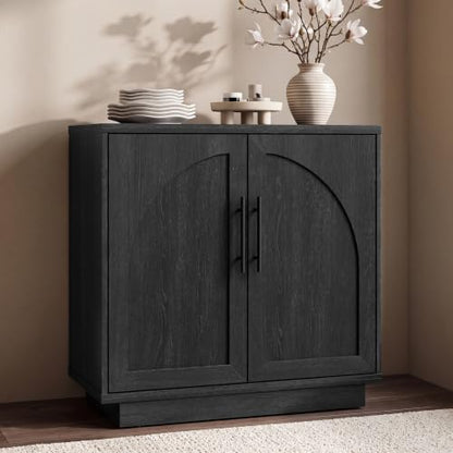 Fatmok Arched Sideboard Buffet Accent Cabinet, 31.5" Credenza with Adjustable Shelf, 2-Piece Modular Coffee Station Storage for Kitchen Living Room Bedroom, Black Grey - color: Cc-black Grey