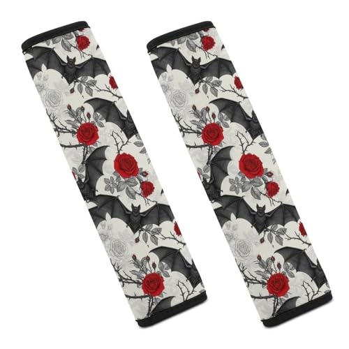 2 Piece Gothic Floral Roses Bat Car Seat Straps Shoulder Pads Universal Fit Automotive Seat Belt Protector for Kids, Car Seats Pushchair Strollers High Chair Pushchair - color: Pattern 1155