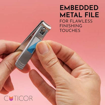 CUTICOR Stainless Steel Nail Clipper Set for Thick Nails with Travel Tin | Toenail clippers, fingernail clipper, curved blades for men and women, use at home, travel bags, toiletry kits