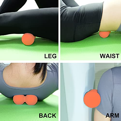 Hard Peanut Massage Ball, Double Lacrosse Massage Ball. Deep Tissue Massager Mobility Roller for Physical Therapy Myofascial Release Trigger Point Muscle Relax Pain Relief Acupressure (Orange) | Mobility Massager Tool for Deep Tissue Physical Therapy Myof