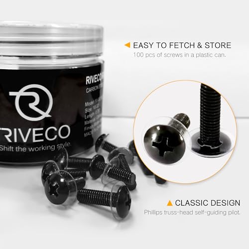 RIVECO 100PCS 10-32 Rack Screws for Server Cabinets & Racks Tapered Holes Mounting Network Equipment Audio Devices, Carbon Steel Black - size: 10-32 Screws (100 Pieces)