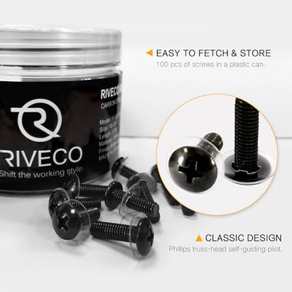 RIVECO 100PCS 10-32 Rack Screws for Server Cabinets & Racks Tapered Holes Mounting Network Equipment Audio Devices, Carbon Steel Black - size: 10-32 Screws (100 Pieces)