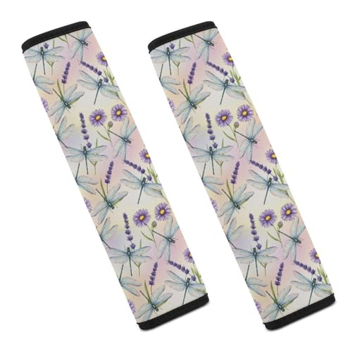 2PCS Watercolor Dragonfly Flowers Car Seat Belt Pad Universal Soft and Comfortable Harness Pads Strap for Kids, Car Seats Pushchair Strollers High Chair Pushchair - color: Pattern 1240