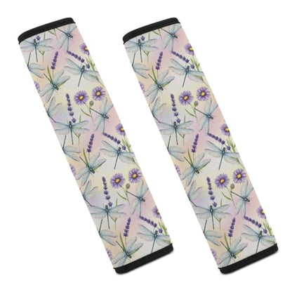 2PCS Watercolor Dragonfly Flowers Car Seat Belt Pad Universal Soft and Comfortable Harness Pads Strap for Kids, Car Seats Pushchair Strollers High Chair Pushchair - color: Pattern 1240