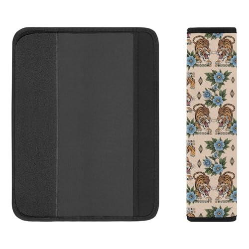 2 Piece Soft Padded Car Seat Belt Pad for Elderly Support, Stroller Pushchair High Chair, Fierce Blooms Tattoo Shoulder Harness Cover, Shock Absorption - color: Pattern 146