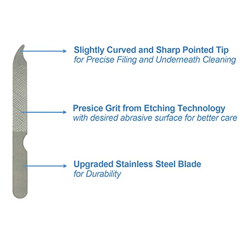Fingernail Files (12 Pack), Metal Nail Files for Natural Nails, 4’’ Stainless Steel Thin Durable Nail File Bulk Filer with Curved Sharp Pointed Tip Double Sided Manicure Pedicure Toenails Tools