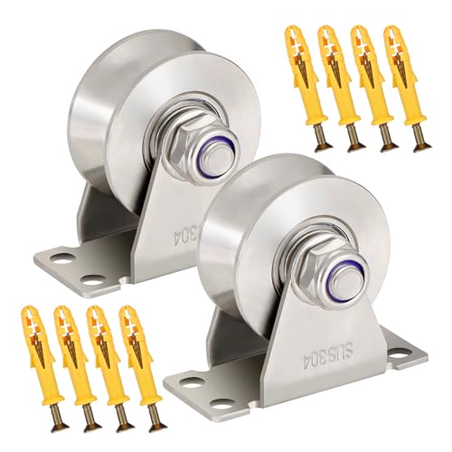 V Type Groove Wheel Pulley Stainless Steel Pulley Block Super Silent Single,Pulley Block for DIY Gym Equipment,Sliding Gate Detachable Duplex Bearing with Mounting Screws and Expansion Pipes - size: 2 Pack V Type