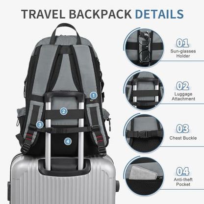 Travel Backpack 35L TSA Approved Carry on Backpack with Shoe Compartment & Wet/Dry Separation, Laptop Bag Fits 18.4 Inch Computer, Water Resistant Backpack for Men Women, Grey - color: Standard Grey