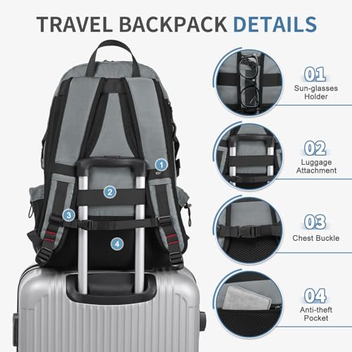 Travel Backpack 35L TSA Approved Carry on Backpack with Shoe Compartment & Wet/Dry Separation, Laptop Bag Fits 18.4 Inch Computer, Water Resistant Backpack for Men Women, Grey - color: Standard Grey