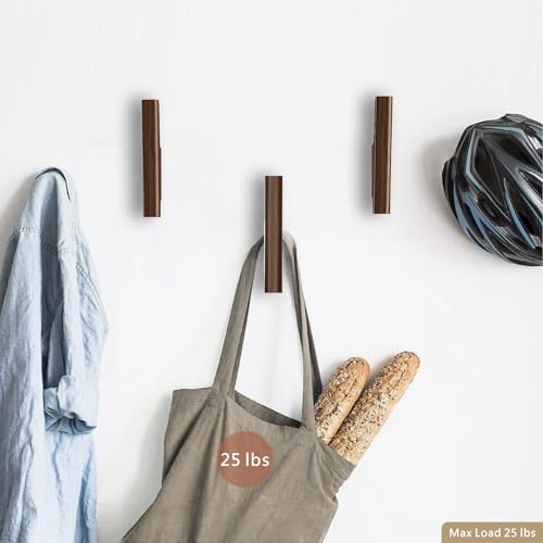 Wood Wall Hooks 4 Pack Coat Hooks Wall Mount Walnut Wooden Hooks for Hanging Hat, Bag, Backpack, Rustic Coat Hooks for Wall, Wood Towel Hooks for Bathrooms and Entryway Hooks (Walnut, Dark) - color: Walnut, Dark
