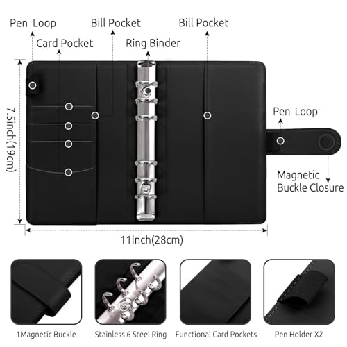 SKYDUE Budget Binder, Money Saving Binder with Zipper Envelopes, Cash Envelopes and Expense Budget Sheets for Budgeting - color: Black