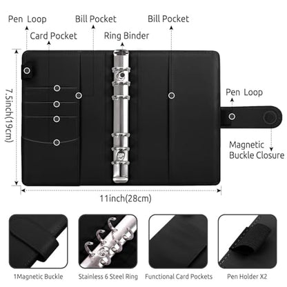 SKYDUE Budget Binder, Money Saving Binder with Zipper Envelopes, Cash Envelopes and Expense Budget Sheets for Budgeting - color: Black