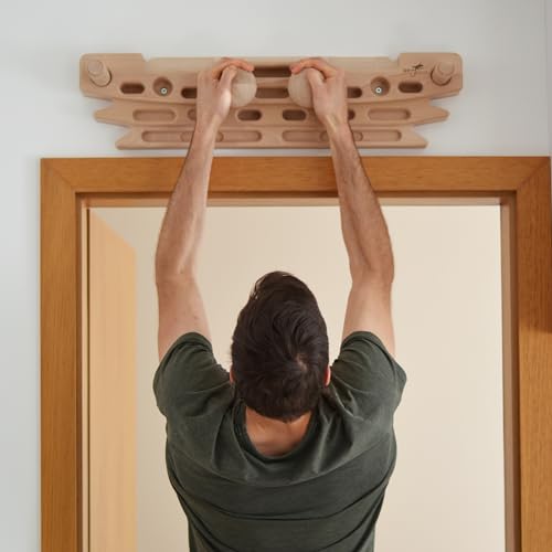 FingerPeg 1.0 Hangboard – Fingerboard Training Board for Climbing with Pull-Up Bars – Sleek Wooden Climbing Board with Ergonomic Design – Supports up to 265 lbs - style: Fingerpeg 1.0 + Spherical Holds