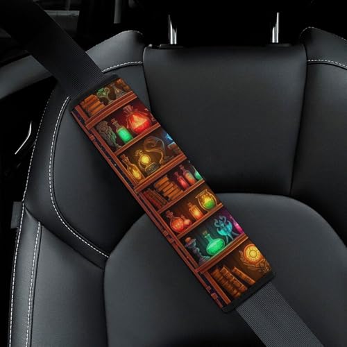 Universal Fit Seat Belt Shoulder Pad for Adult Use, Most Cars, 2 Pack Halloween Witch Book Gothic Readers Reading Books Harness Pads Strap Pressure Relief - color: Pattern 848