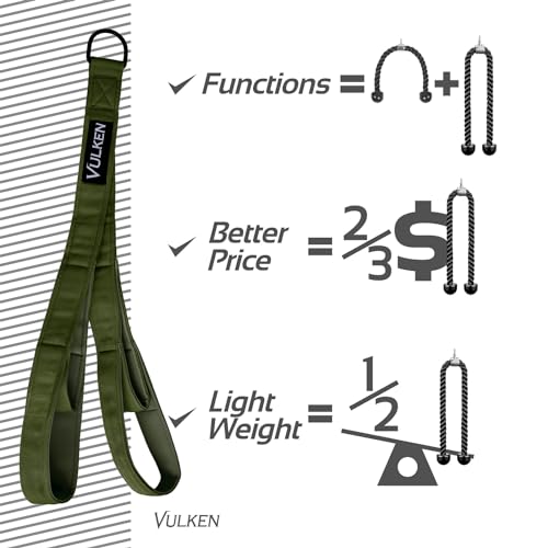 Vulken Tricep Rope Cable Attachment. 28.7 Inch & 22 Inch Two Lengths Built in One Pull Down Rope - color: Green