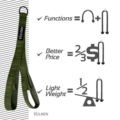 Vulken Tricep Rope Cable Attachment. 28.7 Inch & 22 Inch Two Lengths Built in One Pull Down Rope - color: Green