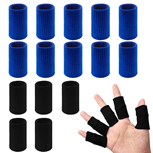 20 PCS Finger Sleeves Protectors, Sport Finger Sleeves Finger Splints Thumb Finger Brace Support Elastic Thumb Sleeves for Relieving Pain Arthritis Trigger Finger(Blue Black) - color: Blue,black